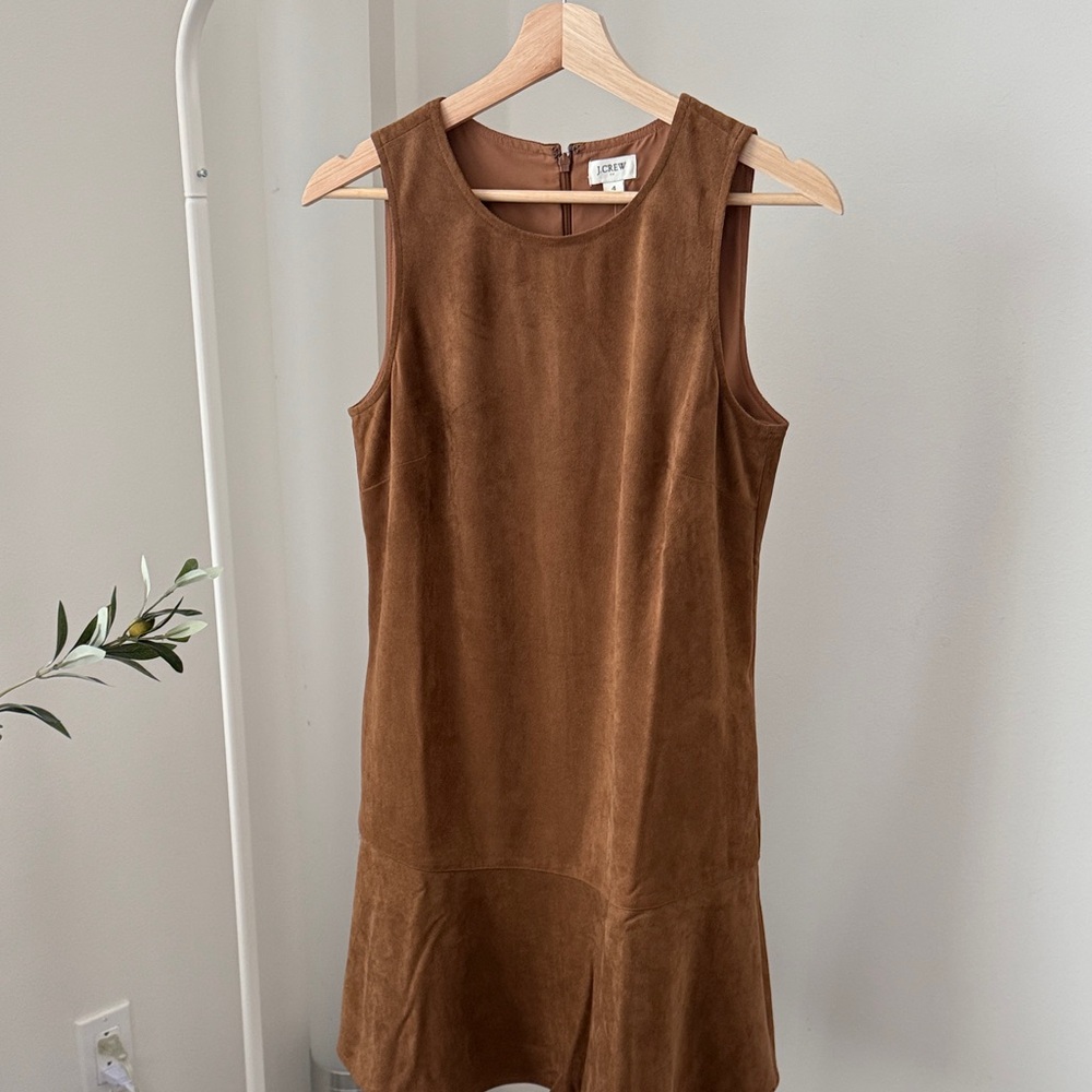 J. Crew Faux Suede Drop Waist Mini Dress Brown Sleeveless Western Size 4
